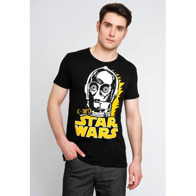 T-Shirt LOGOSHIRT "C-3PO", Herren, Gr. XL, schwarz, 100% Baumwolle, bedruckt, normal, Rundhals, Shirts T-Shirt, mit C-3PO-Print