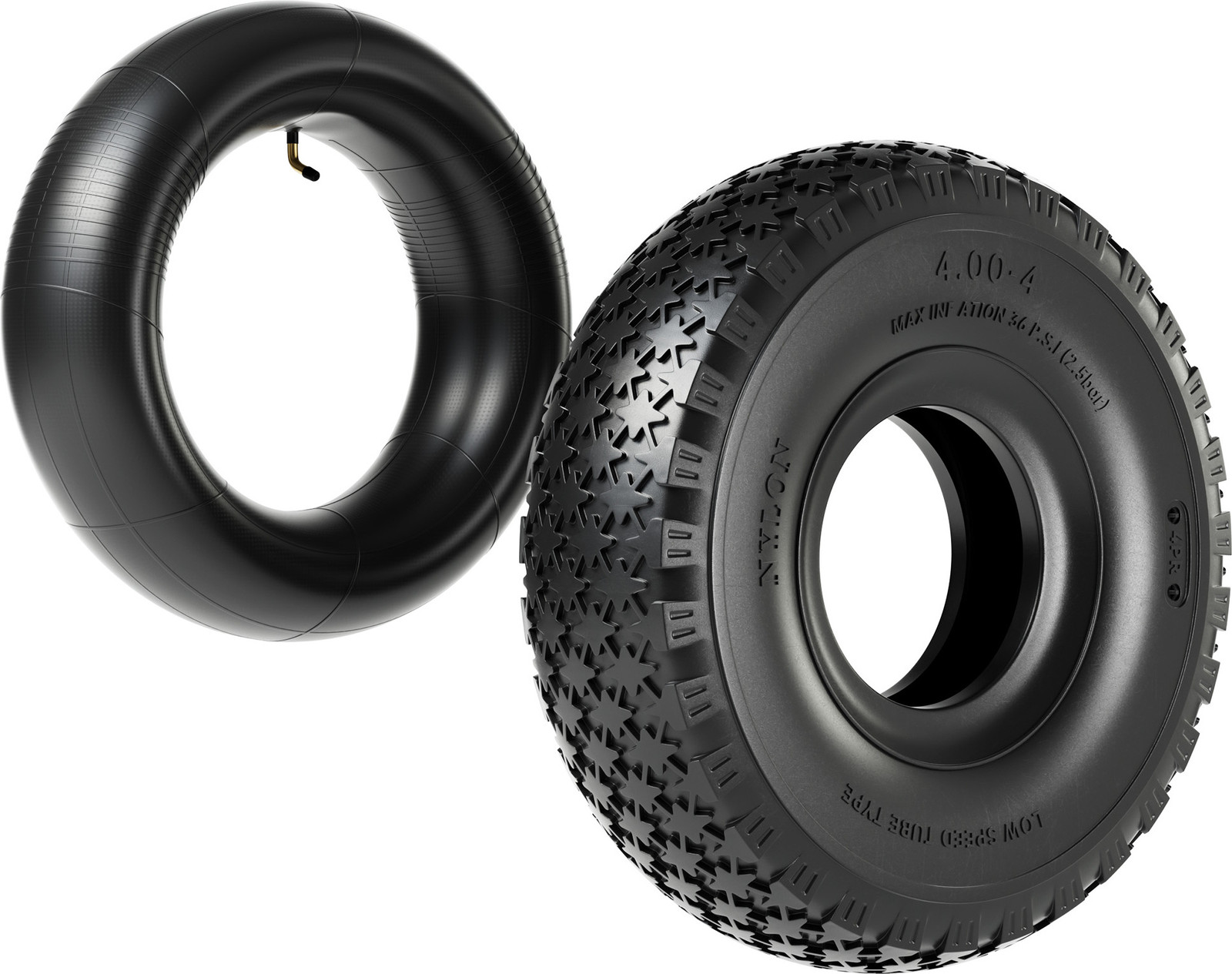 Wiltec Complete wielset voor zitmaaier, maat 11x4.00-4, 4 lagen, inclusief binnenband en hoekventiel