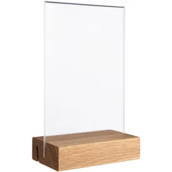 Tischaufsteller MODUL, Acrylglastasche mit Holzsockel Holzsockel mit geradem und schrägem Einsteckschlitz | Eiche | A6, Eichenholz, Acryl (PMMA)