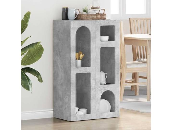 HEFZGDB Moderne Anrichte für Esszimmer & Praktische Anrichte für Wohnzimmer - Moderne Sideboard mit pflegeleichter Oberfläche & mit Regalen zur Aufbewahrung aus Holzwerkstoff in Beton Grau