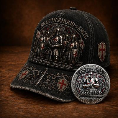 LightInthebox Brotherhood of Knights Honor Cap, Vintage Embroidered Baseball Hat for Men, Adjustable Knight Brotherhood Commemorative Cap with Honor Coin, Casual Outdoor Trucker Hat Gift