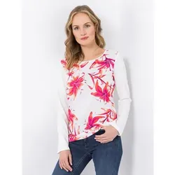 VIA MILANO Blusenshirt, 1/1-Arm Rundhalsausschnitt Blumen-Print figurumspielend