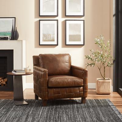 Art Leon Antique Woven Genuine Leather Accent Armchair