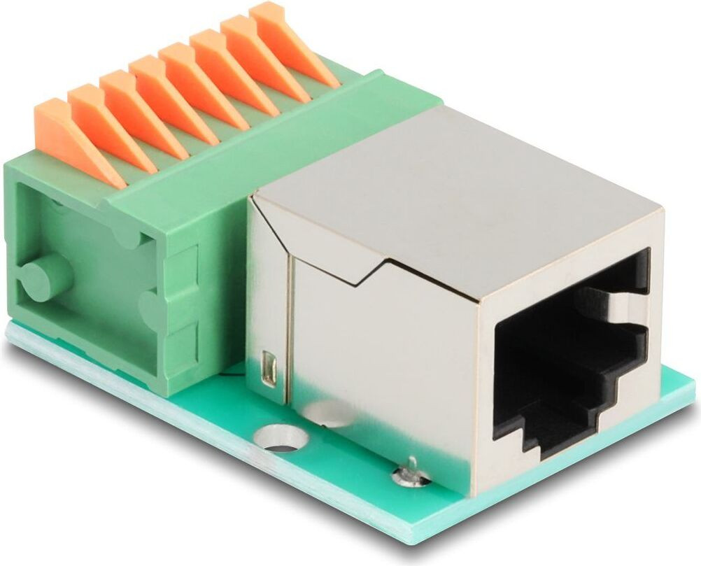Delock RJ45 netwerkadapter met terminalblok en drukknop Cat.5e, Groen/Zilver