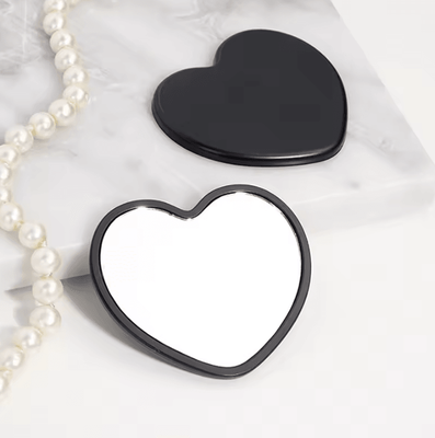 Inspire Curations Cute Heart Shaped Handheld Makeup Mirror black