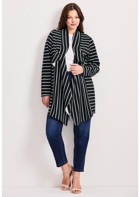 Plus Size Women's Striped Cascade Cardigan by Avenue in Black Stripe (Size 22/24)