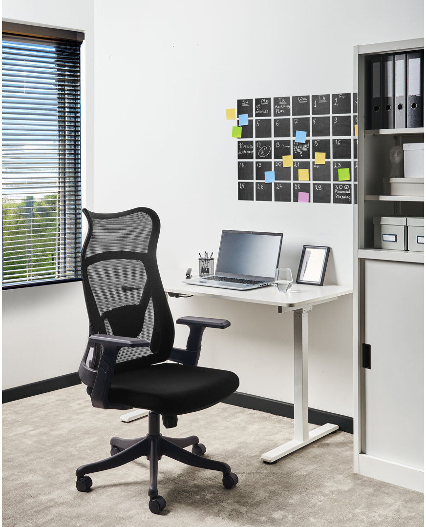 Inbox Zero Office Chair Swivel BARD Fabric Black/Black 125cm H X 50cm W X 66cm D