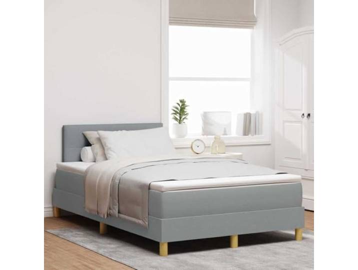 Bett Quelle LED Hellgrau 120 x 190 cm Stoff Holztechnik, Kiefer massiv, Polyester, Taschenfedern, Lattenrost, USB-Anschluss, verstellbares Kopfteil