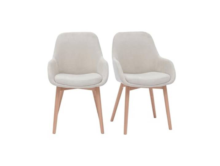 Miliboo Holo Skandinavische Sessel aus Stoff, Velours-Effekt, Beige und helles Massivholz, 2 Stück