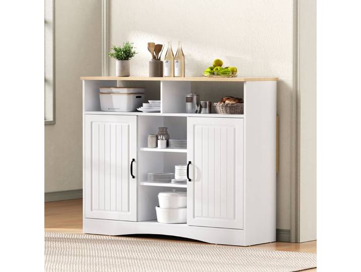 Îlot de cuisine blanc sur roulettes coin repas extensible grand rangement adaptable buffet cuisine