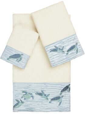 Authentic Hotel and Spa Turkish Cotton Turtles Embroidered Cream 3-piece Towel Set