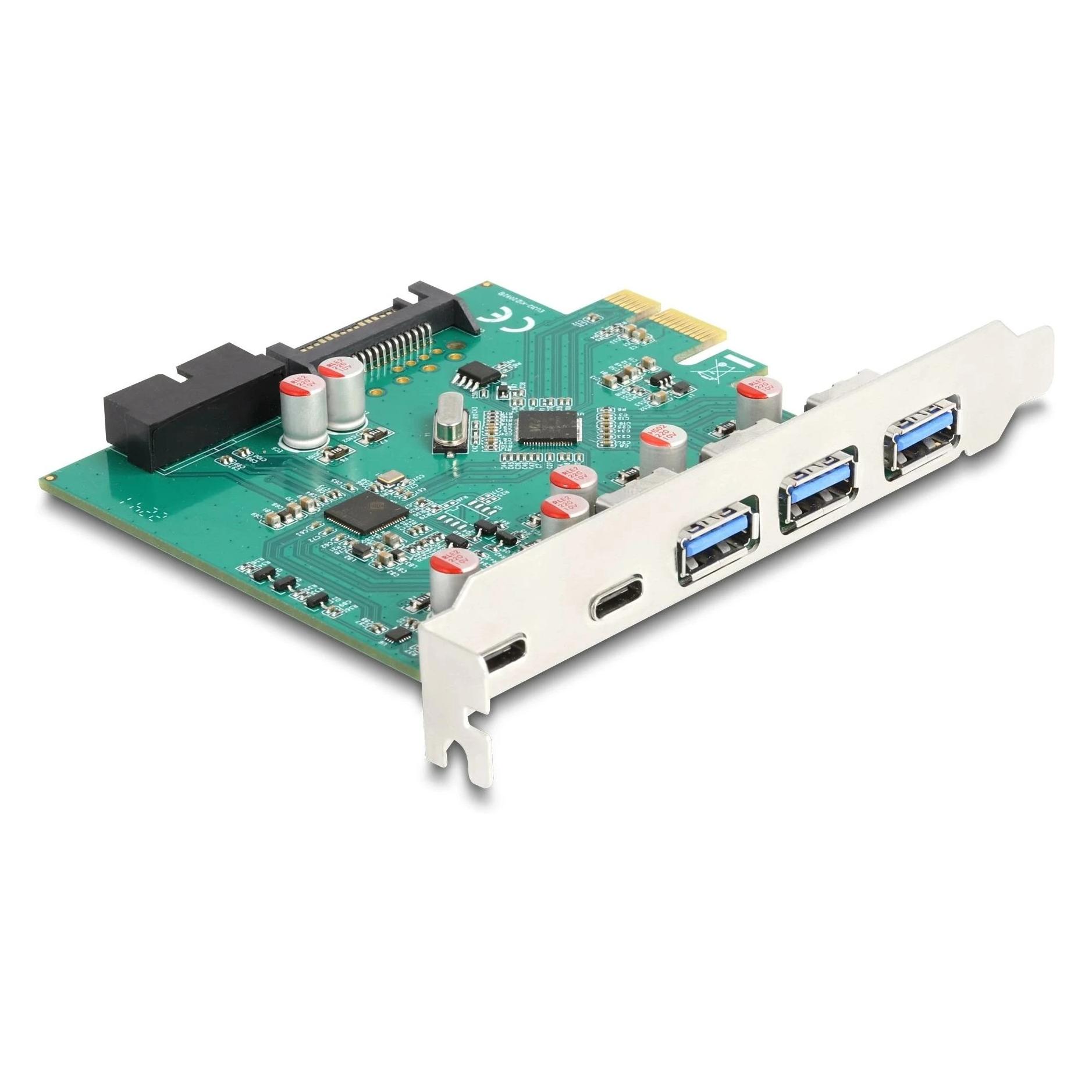 Delock USB 5 Gbps PCIe x1 Karte zu 3x extern Typ-A + 2x extern USB Type-C Buchse und 1x intern 19 Pi (90109)