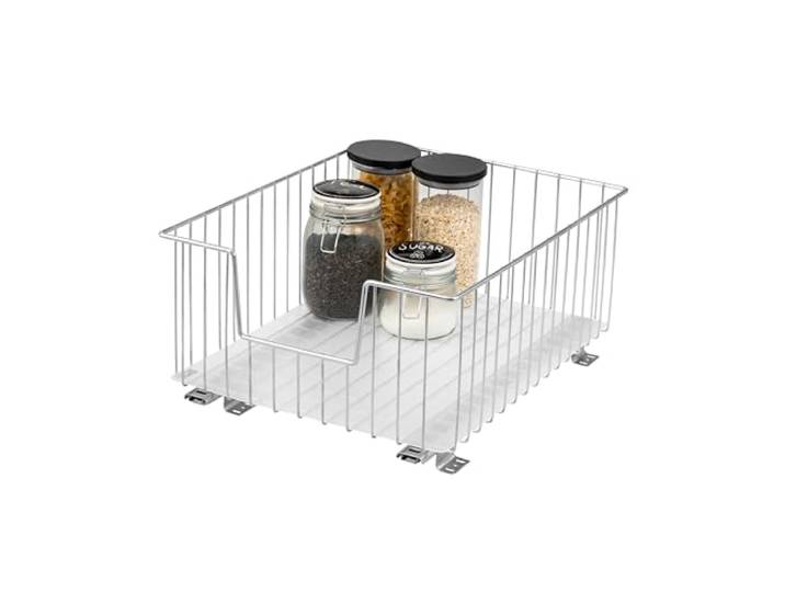 bremermann Schrank-Korbauszug 40 cm Breite mit Einlegeboden, Küchenschublade zum Nachrüsten, Vollauszug Teleskop-Schienen, Schrankauszug ideal für Küche, Bad & Schlafzimmer, aus Metall (Chrom)