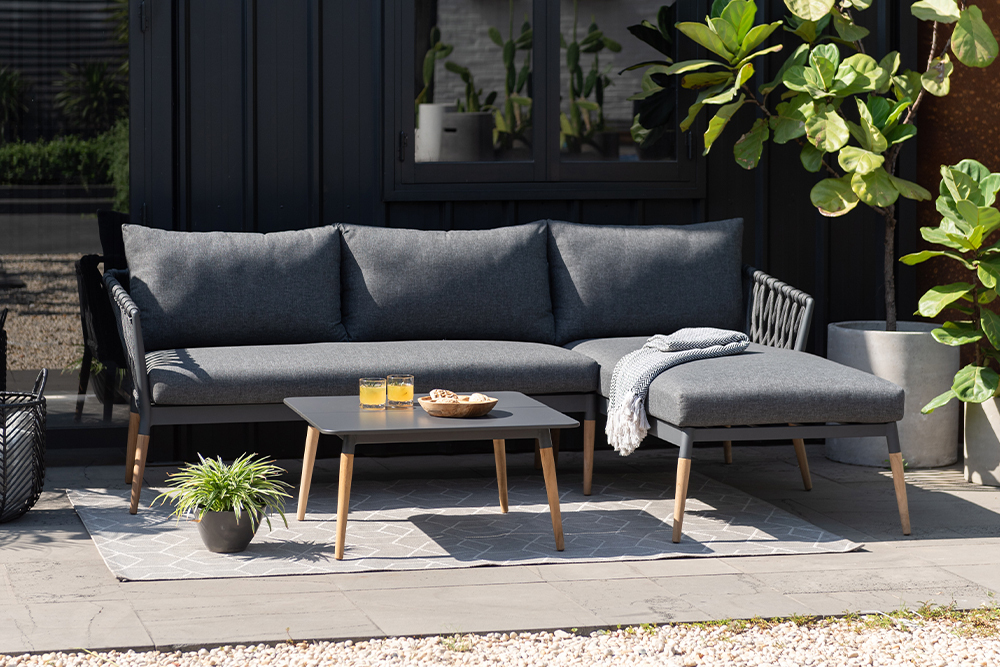 riess-ambiente Gartenlounge IPANEMA 240cm anthrazit Aluminium Teakholz wetterfest Outdoor