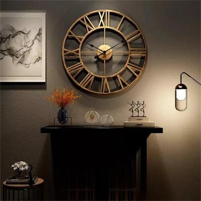 Modern Harvest Tools & Trends Modern 3D Large Wall Clocks Roman Numerals Retro Round Metal Iron Silent Nordic Living Room Decoration BLACK