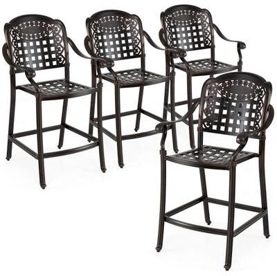 Costway Set of 4 Outdoor Bar Stool 25.5 Inch Counter Height Cast Aluminum Bar Chairs-Copper