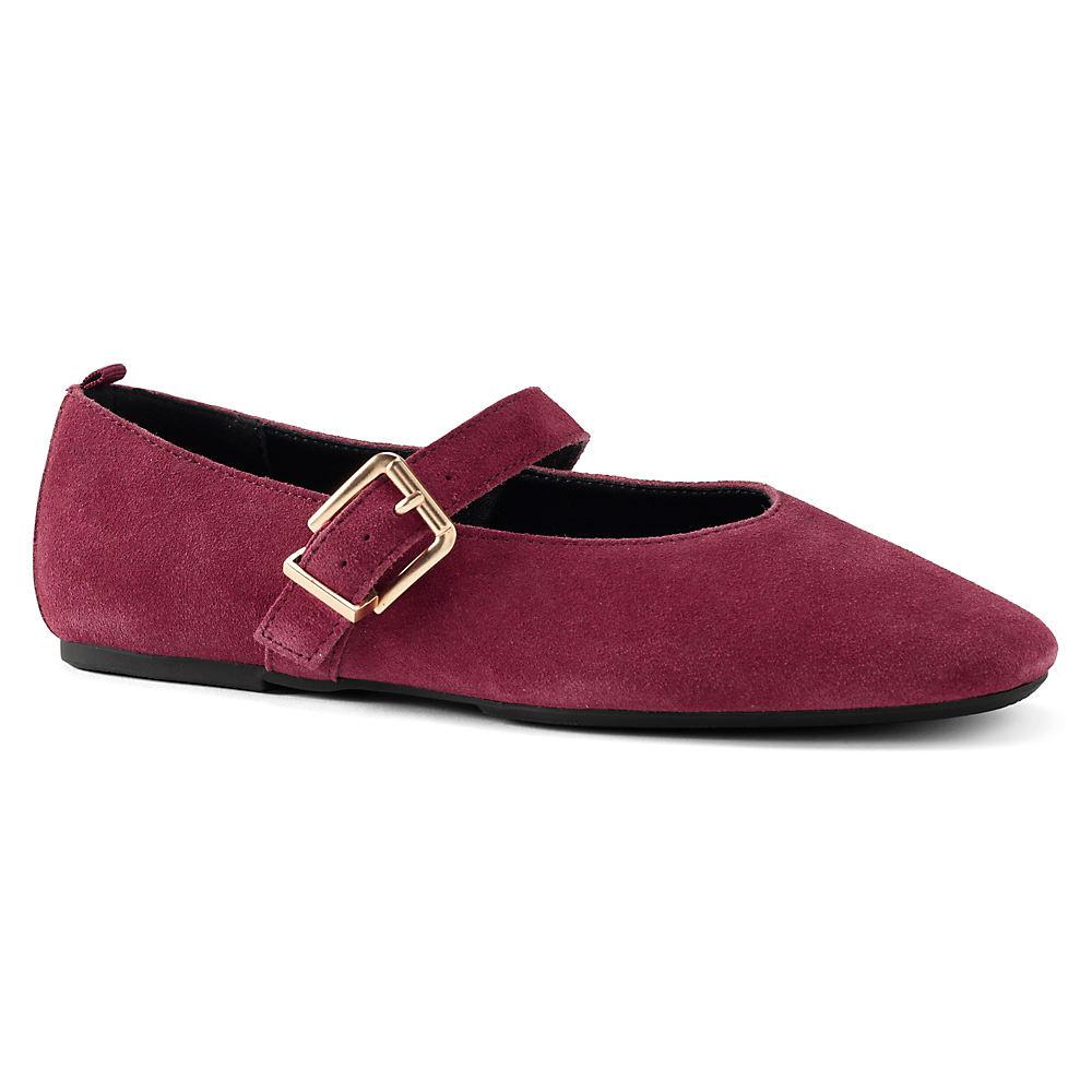 Riemchenballerinas aus Veloursleder, Damen, size: regular, Rot, Rauleder, by Lands' End