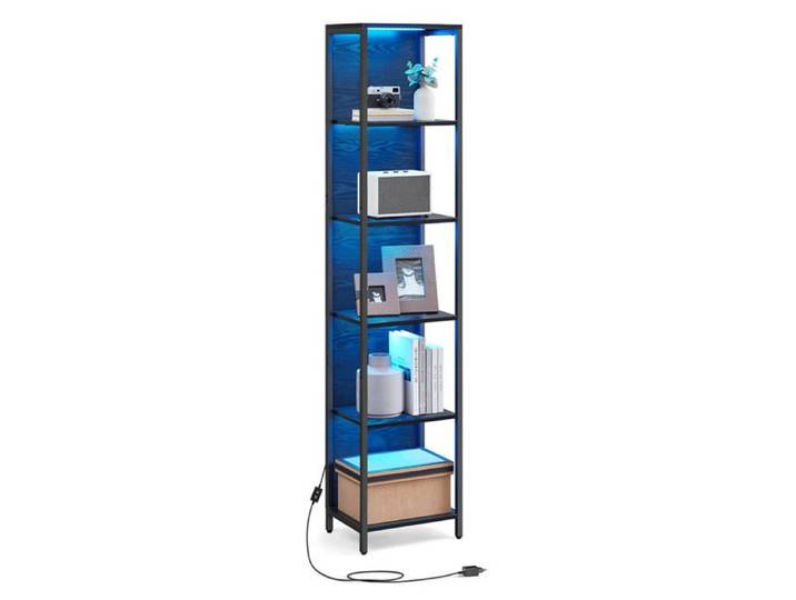 Bibliothèque LED - HELLOSHOP26 - 6 niveaux - Lumières réglables - Design contemporain - Noir boisé