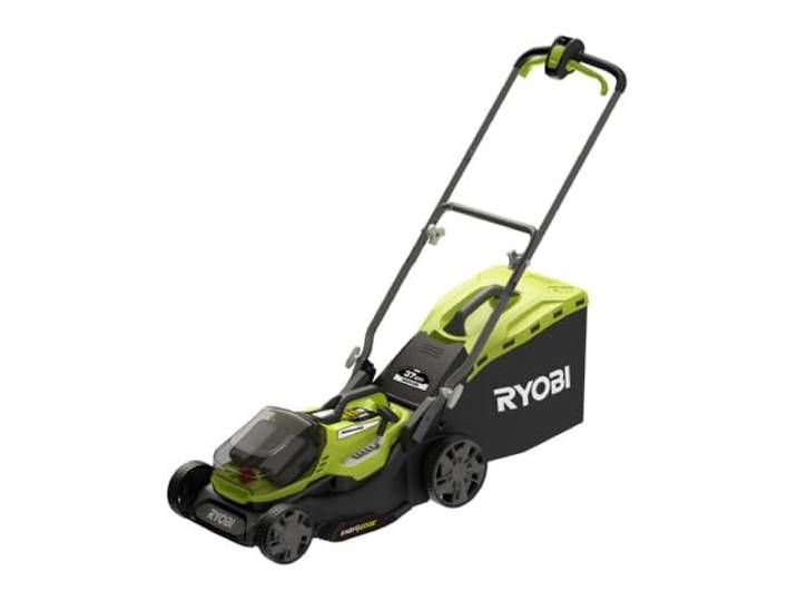RYOBI Tondeuse Brushless 18V One+ Ø37 cm RY18LMX37A-150 Batterie 5\,0 Ah Batterie 5\,0 Ah et chargeur inclus\, bac semi-rigide 45 L\, obturateur mulching\, réglage centralisé\, jardins jusqu'à 400 m²