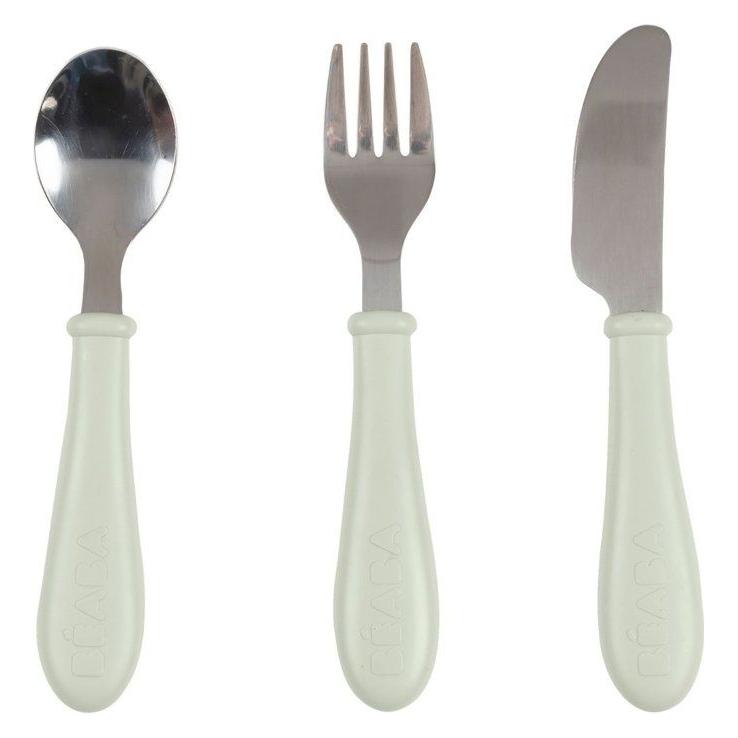 Beaba Lernset Inox (Löffel-Gabel-Messer) grüngrau (BA913642)