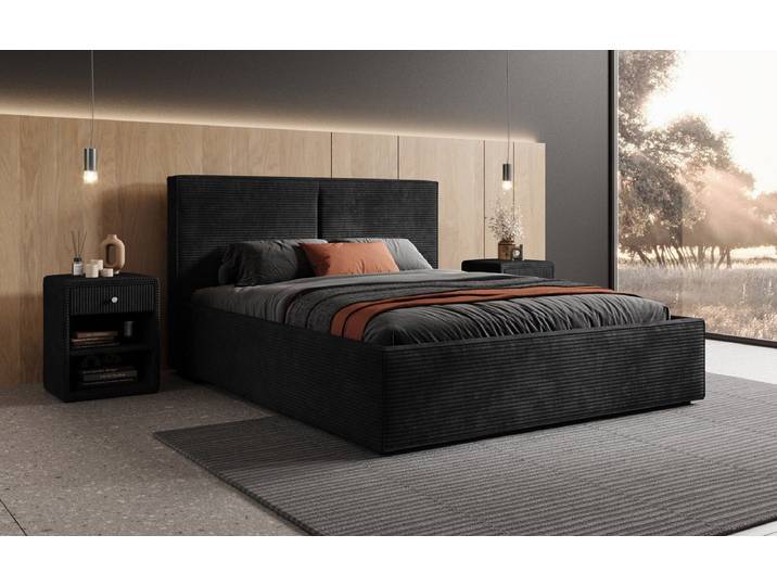 Designer Polsterbett Elara in Cord mit Stauraum - 200x200 - Rosé - Luxusbetten24