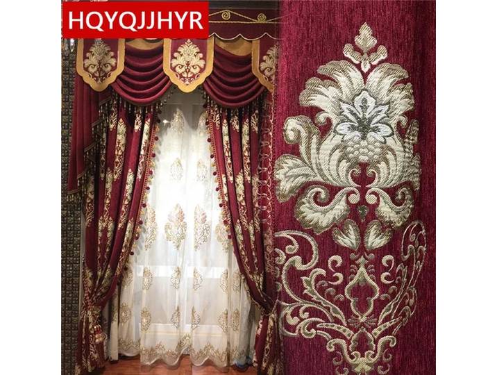 HQYQJJHYR vin rouge Jacquard occultant Villa rideaux pour chambre fenêtres haute qualité personnalisé salon cuisine cantonnière rideaux