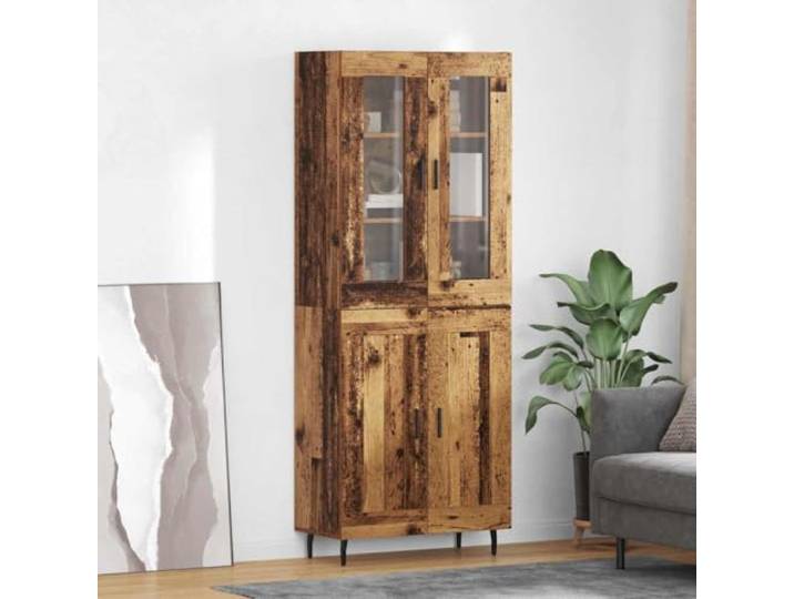 Jkghdrt Highboard 2 STK. Altholz 69,5 x 34 x 180 cm Holzwerkstoff Stabiler Holzwerkstoff, abriebfeste Oberfläche, konische Eisenbeine, sportliche Griffe, Türen und Regalbretter, vielseitig