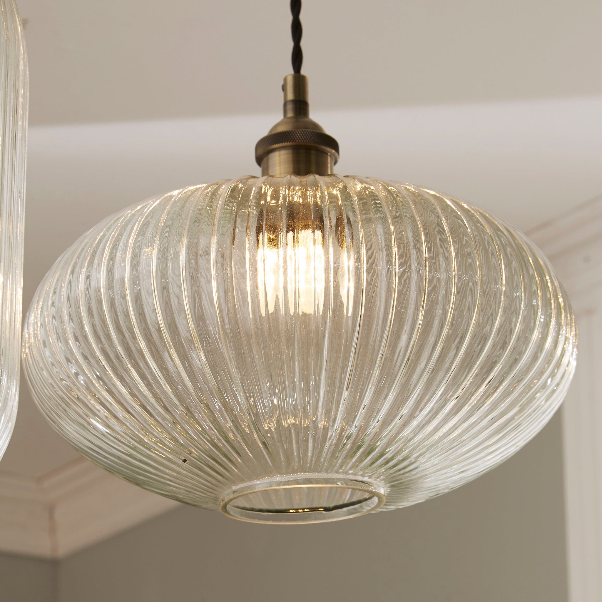 Pacific Lifestyle - Abigail Clear Ribbed Glass Oval Pendant
