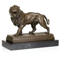 Moritz Bronzeskulptur Löwe stehend aus Bronze auf Marmorsockel mit Filz H 20,2 cm plastische Tierfigur als Kunstobjekt für Wohnraum Innenbereich