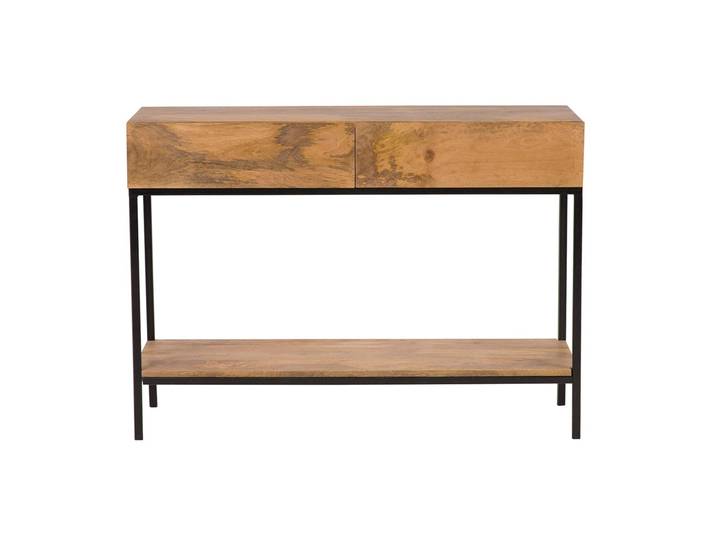Console industrielle avec rangements 2 tiroirs en bois manguier massif et métal noir L110 cm YPSTER