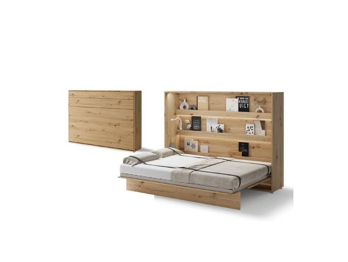 Friderik-EU Schrankbett Horizontal Wandklappbett Lenart Bed Concept - inklusive Trageservice (mit LED) Horizontal Wandklappbett mit pneumatischer Hebehilfe, Soft-Close