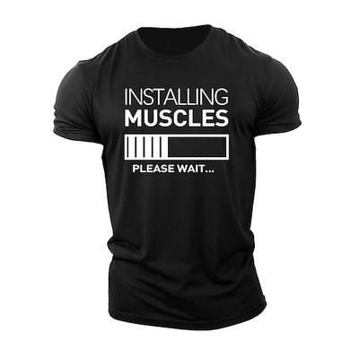 Herren Lustiges Fitness T-Shirt - Muskeln werden installiert bitte warten Grafik T-Shirt für Workout Fitness Kurzarm