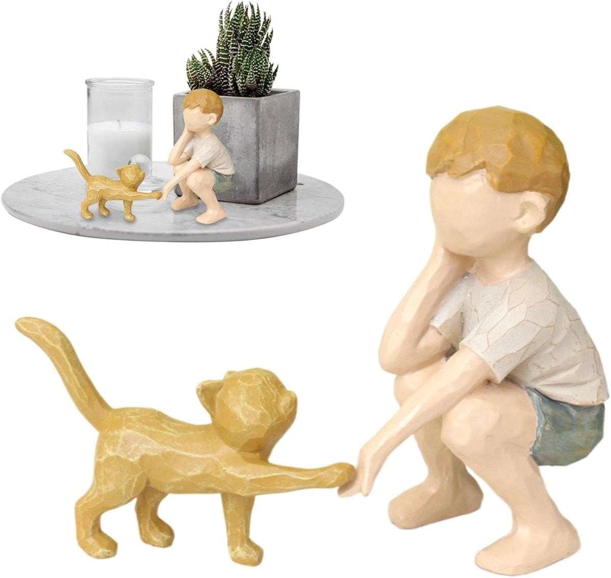 Handgeschilderd Resin Katten Beeldje Jongen - Multicolor - Hoogte: 8 cm