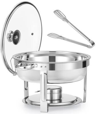 Wilprep 6 qt Stainless Steel Round Chafing Dish Buffet Set for Catering