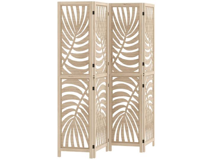 ComfortXL Paravent De-14293 4-teilig, abnehmbare Segmente, Palmblatt-Motiv Natur, Naturfarben, Holz, 160x170x1.7 cm, Wohnzimmer, Raumteiler, Paravents
