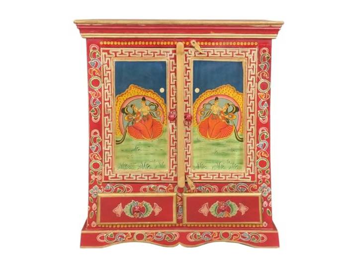 Oriental Galerie Indisches Sideboard Sarma mit Buddha Motiv verziert, in Rot Wandschrank Holzschrank Schrank Kommode Holz Yoga Tibet 90 cm