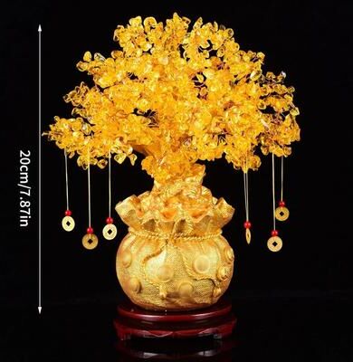 Uplifted Goods Natural Crystal Fortune Money Bag Tree Ornament 7.87in