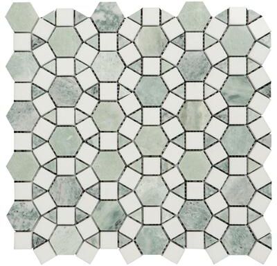 ES Stone "3.25"" x 12.75"" Ming Green Marble Wall & Floor Mosaic Tile - Case (10 Sheets)"