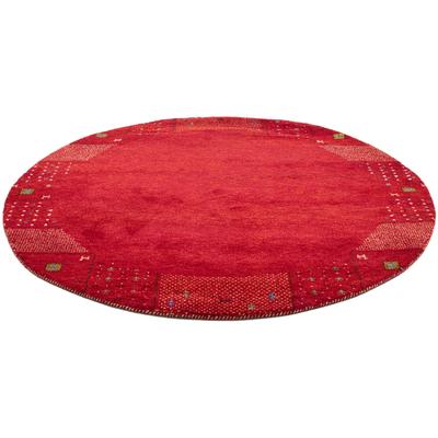 Wollteppich THEKO "Denver 1999, handgeknüpft", rot, H:16mm Ø:190cm, Schurwolle, Teppiche, reine Wolle, Gabbeh Design, mit Bordüre, auch in rund, Wohnzimmer