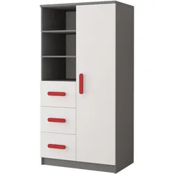 REGAL 80/159/40 cm Jonas II 3S1D 05 Grau/Weiß + rote Griffe