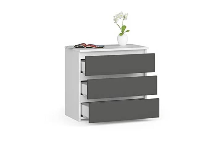 BDW Kommode mit 3 Schubladen, Sideboard, Multifunktionsschrank, Wohnzimmer, Esszimmer. Es Wird alle notwendigen Dinge unterbringen(Weiß - Grau)