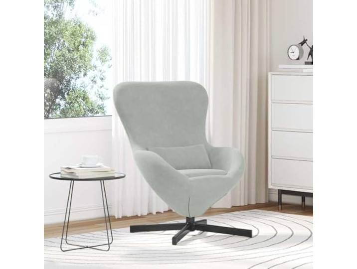 WHOPBXGAD Samt Moderner Stil Gestell Hellgrau 63 x 73 x 90 cm Eiersessel Hellgrau 63 x 73 x 90 cm Samt Drehstuhl mit Kissen Modern Wohnzimmer Schlafzimmer
