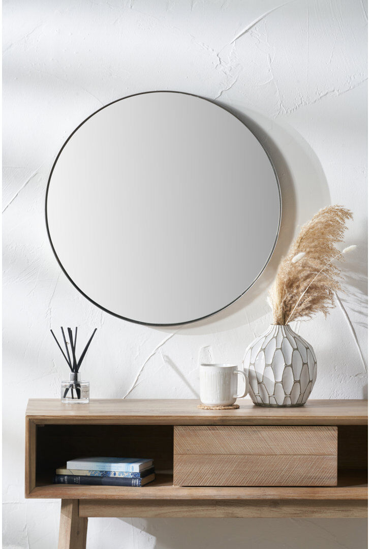 17 Stories Stainless Steel Round Mirror Brushed Silver 80cm x 80cm