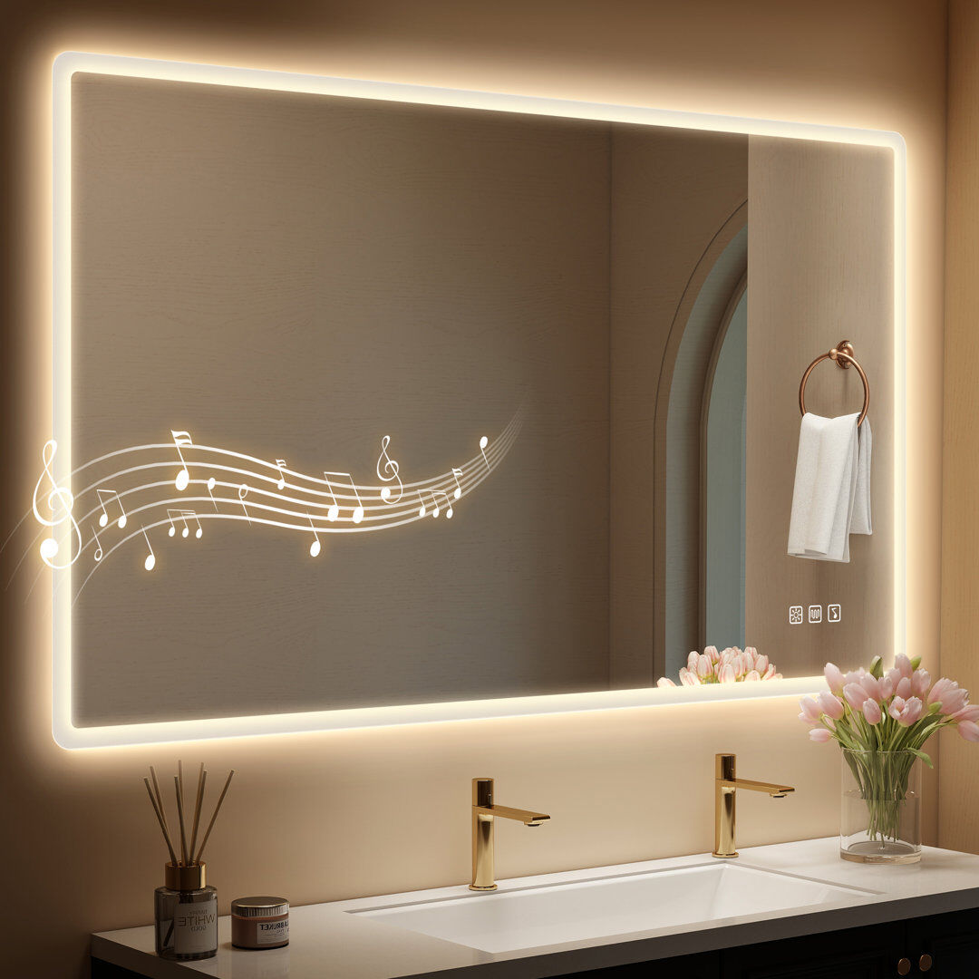 S·BAGNO Modern Lighted Wall Mounted Bathroom Mirror in Clear 120cm H x 70cm W
