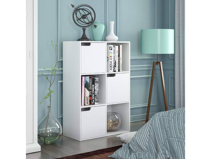 Getone Bibliothèque, Bibliothèque blanche, Meuble de rangement 6 cubes, Étagère en bois pour salon, 60x29x90cm