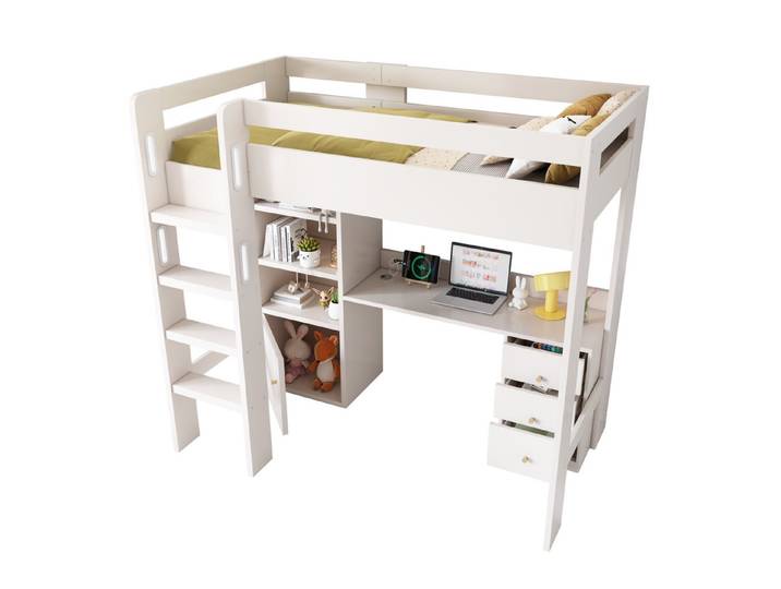Odikalo Kinderbett Hochbett Jugendbett USB Schreibtisch Schrank Treppe Stauraum 90x200cm