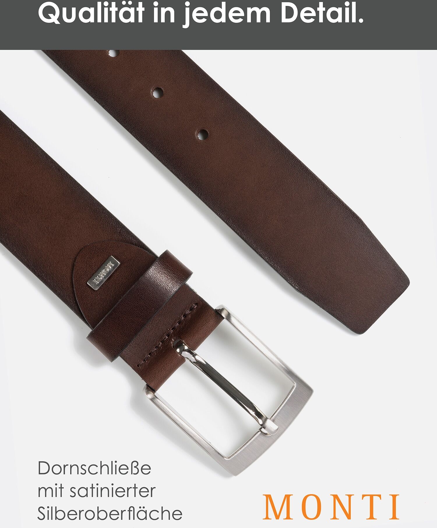 Ledergürtel MONTI "TUSTON", Herren, Gr. 90, braun, Rindsleder, Gürtel Ledergürtel, elegant, langlebig, glänzend braun 90