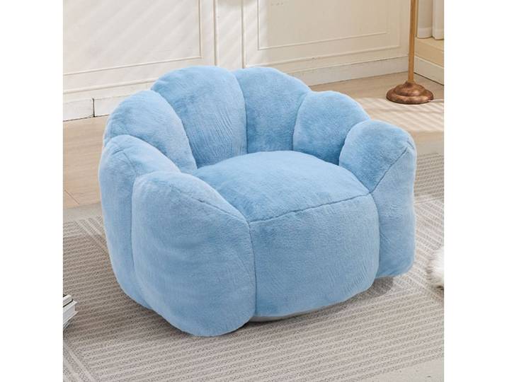 WUVRIE Fauteuil canapé compressé adulte forme lotus bleu en tissu peluche sans montage pour salon ou chambre