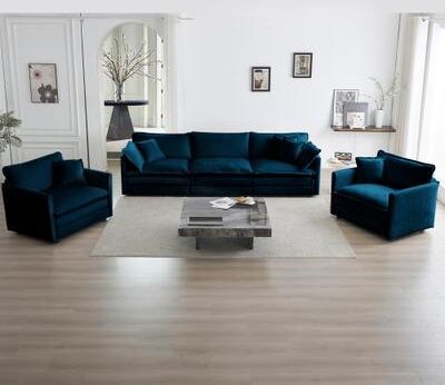 GDFStudio - Davinia Chenille 3 Seats Sofa with 2 Accent Chairs Set