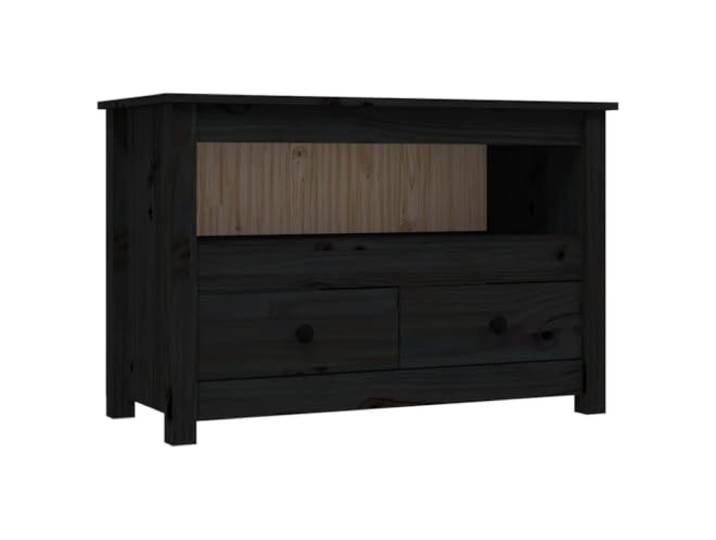 LMTYOENFG TV-Schrank Schwarz 79x35x52 cm Massivholz Kiefer Lowboard Kompakte TV-Anrichte aus Kiefern-Massivholz mit 2 Schubladen für Ihr Wohnzimmer oder Schlafzimmer.